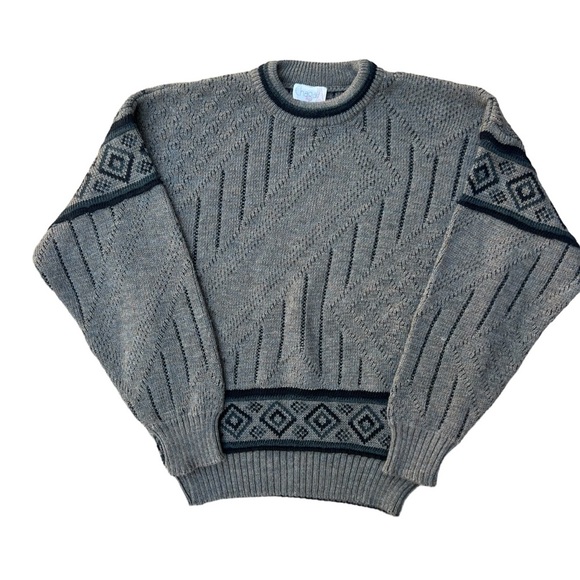 Vintage 90s - Chagall Paris - 3D Textured Grandpa Sweater - Grey - Large - Picture 3 of 7